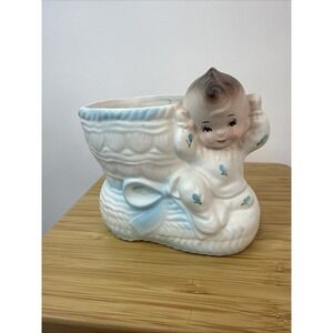 Vintage Relco Nursery Baby Boy Ceramic Planter Holder #299 Baby Blue 50's 60's